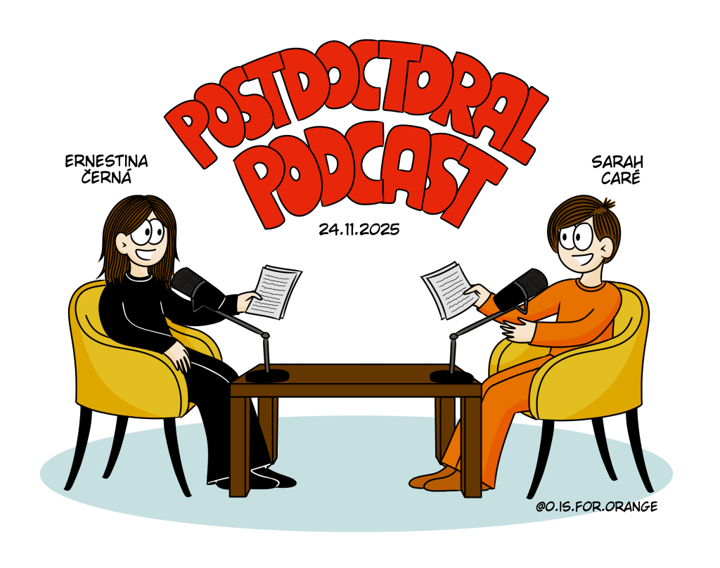 Sarah Caré's drawing on being an interviewee in Postdoctoral Podcast